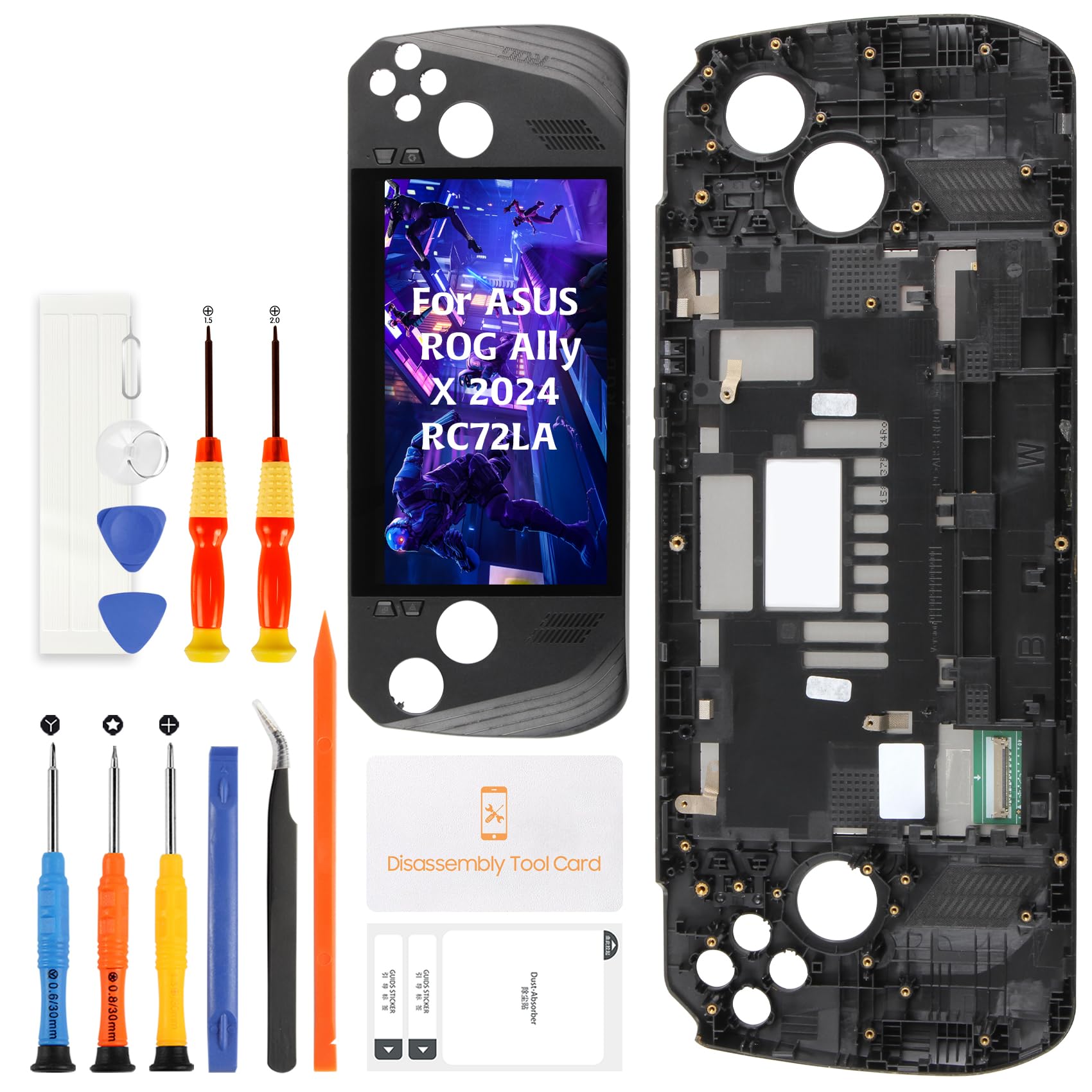 Olivechard For ASUS ROG Ally X (2024) LCD Screen Replacement with Frame Assembly 7-Inch 120Hz FHD (1920x1080) IPS Display Digitizer  Anti-Fingerprint Touch Panel - Black