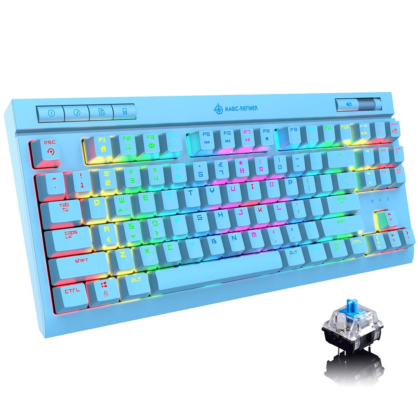 ZIYOU LANG Mechanical Gaming Keyboard Chroma RGB 18 Kinds LED Backlit Keyboard with Wired Type C 87 Keys Anti-ghosting Blue Switch and 4 Low Profile Switch Scroll Wheel for PC Gamers