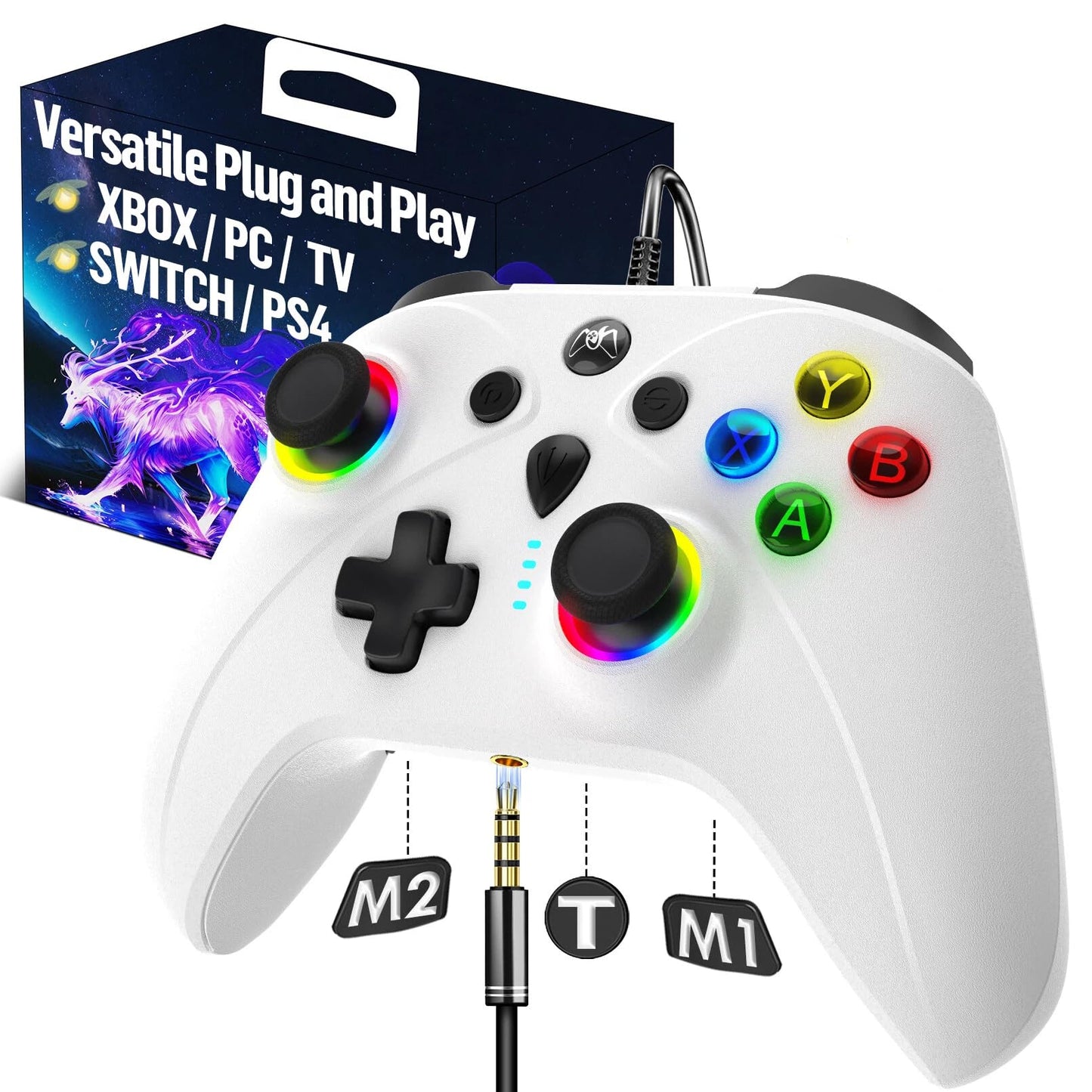 UGAME Wired Xbox Controller for X Box Series X S One PC PS4 Switch  Gaming Control Controllers with 1000Hz Polling Rate No Drift Stick  Custom Paddles Turbo Remote  RGB Light White Gamepad
