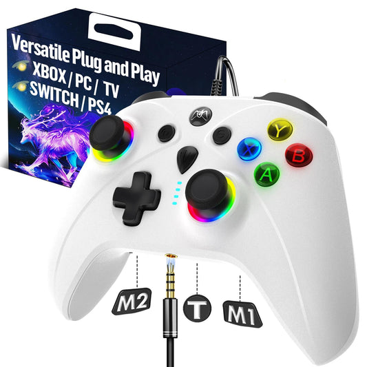 UGAME Wired Xbox Controller for X Box Series X S One PC PS4 Switch  Gaming Control Controllers with 1000Hz Polling Rate No Drift Stick  Custom Paddles Turbo Remote  RGB Light White Gamepad