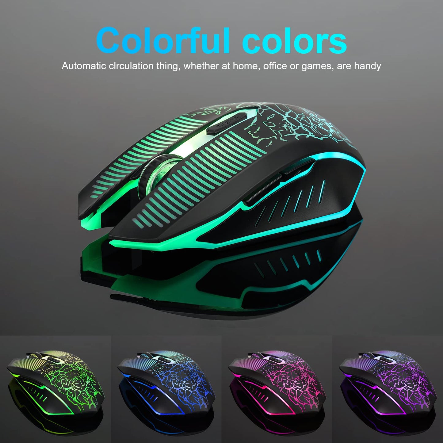 CHONCHOW Wireless Gaming Mouse 3600 DPI Rechargeable LED Backlit USB Receiver - Black, Model US-WG43, Compatible with PC, Mac, PS4, Xbox