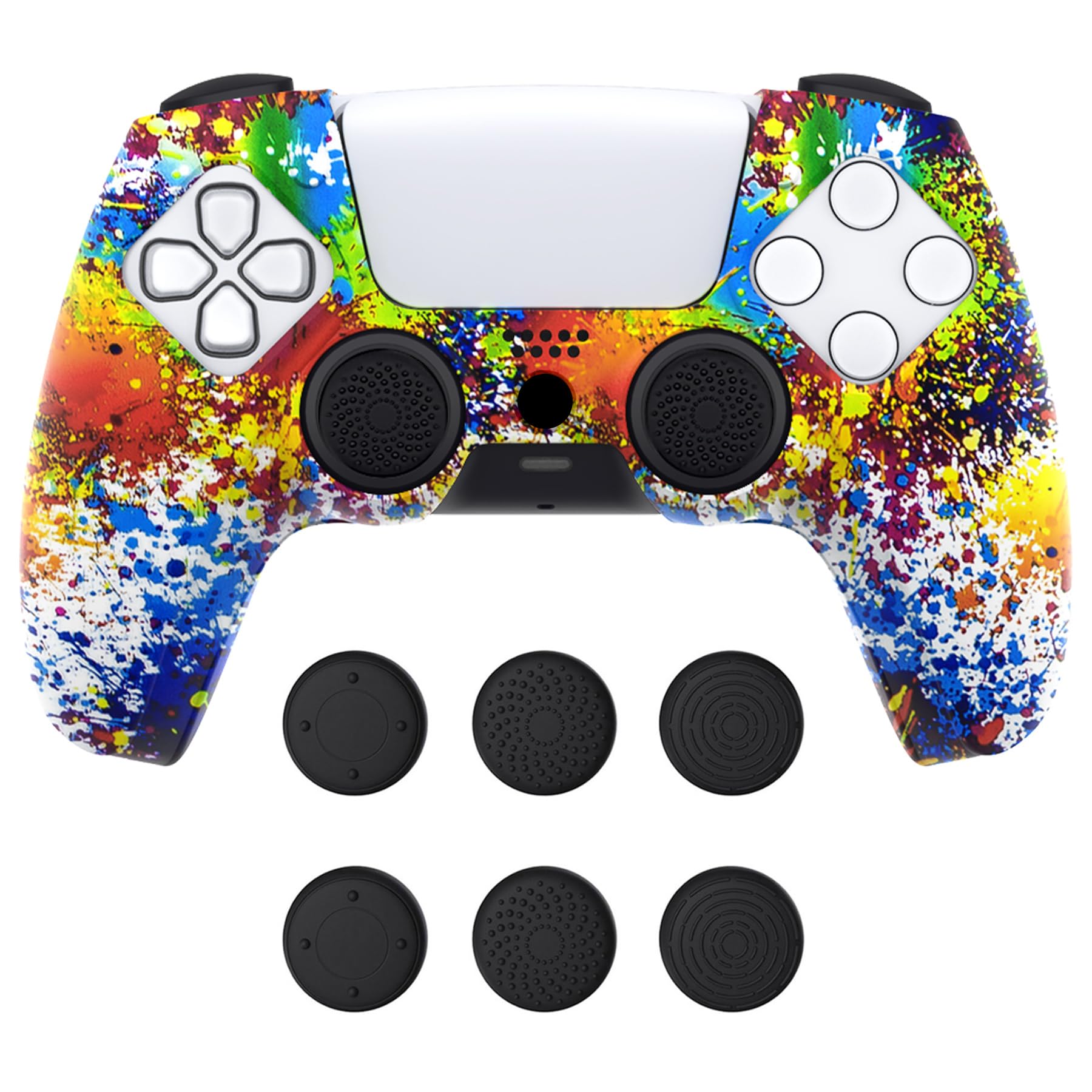 PlayVital Pure Series Dockable Model Anti-Slip Silicone Cover Skin for ps5 Controller  Soft Rubber Grip Case for ps5 Controller Fits with Charging Station with Thumb Grip Caps - Colorful Splash