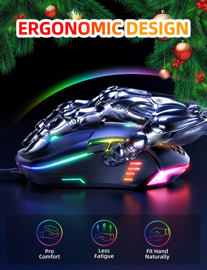 ONIKUMA Wired Gaming Mouse - High Precision RGB, Adjustable DPI, 7 Programmable Buttons, Ergonomic Design, Black, Model CW902