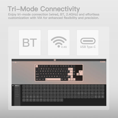 KEEBMONKEY Mechanical Keyboard - Rainy 75, Triple-Mode Connectivity, Violet Switch, Lite - Silver