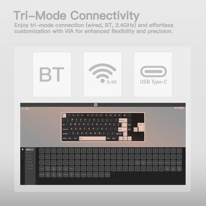 KEEBMONKEY WOBKEY 75% Mechanical Keyboard - Triple-Mode Connectivity, RGB, Violet Switch, Silver, Standard Model