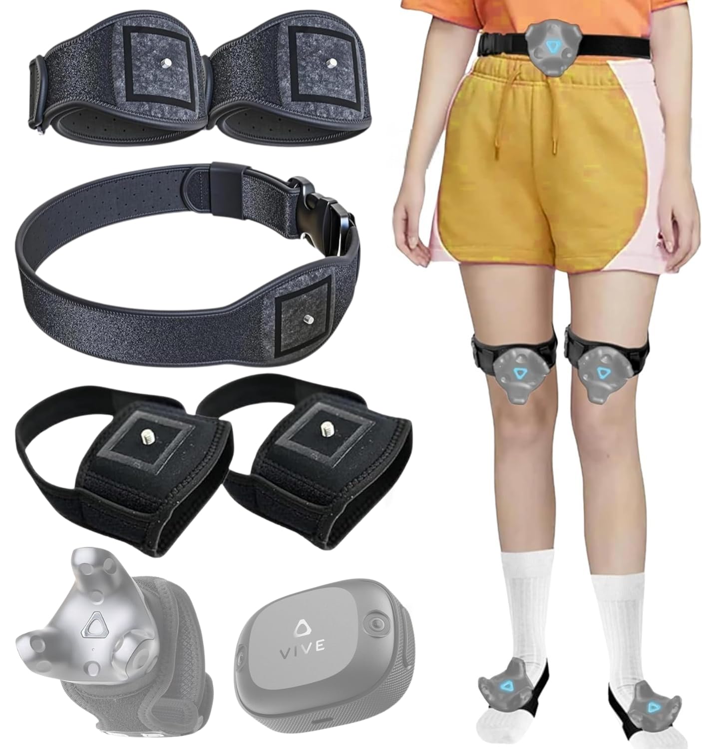 Skywin Vive Tracker Straps for HTC Vive  3.0  2.0  and Ultimate Trackers  (1 Belt  2 Hands/Legs  2 Feet)  Secure and Comfortable Full Body Tracking (Trackers Not Included)