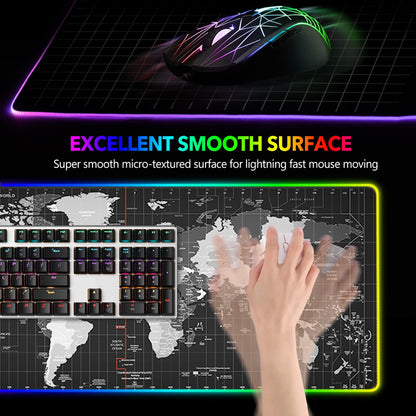 AIMSA RGB Gaming Mouse Pad - Large 35.4"x15.8", Non-Slip Rubber Base, 14 Lighting Modes, Waterproof, Black World Map Design
