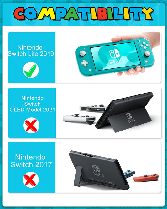 Gurgitat 6in1 Maro Switch Lite Case for Nintendo Switch Lite - Durable Hard Cover, Red Blue Maro, Includes Thumb Grips & Game Holder