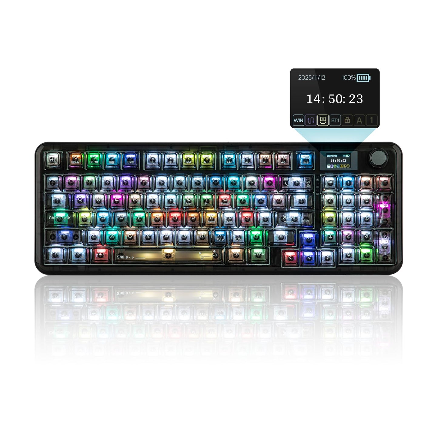 MechLands Aula F-NB98 Transparent Keyboard with RGB Backlits  3 Modes Wireless Mechanical Keyboard with Display Screen  8000mAh Battery  Shine Through Keycaps  Creamy Gasket  1800 Layout (Black)