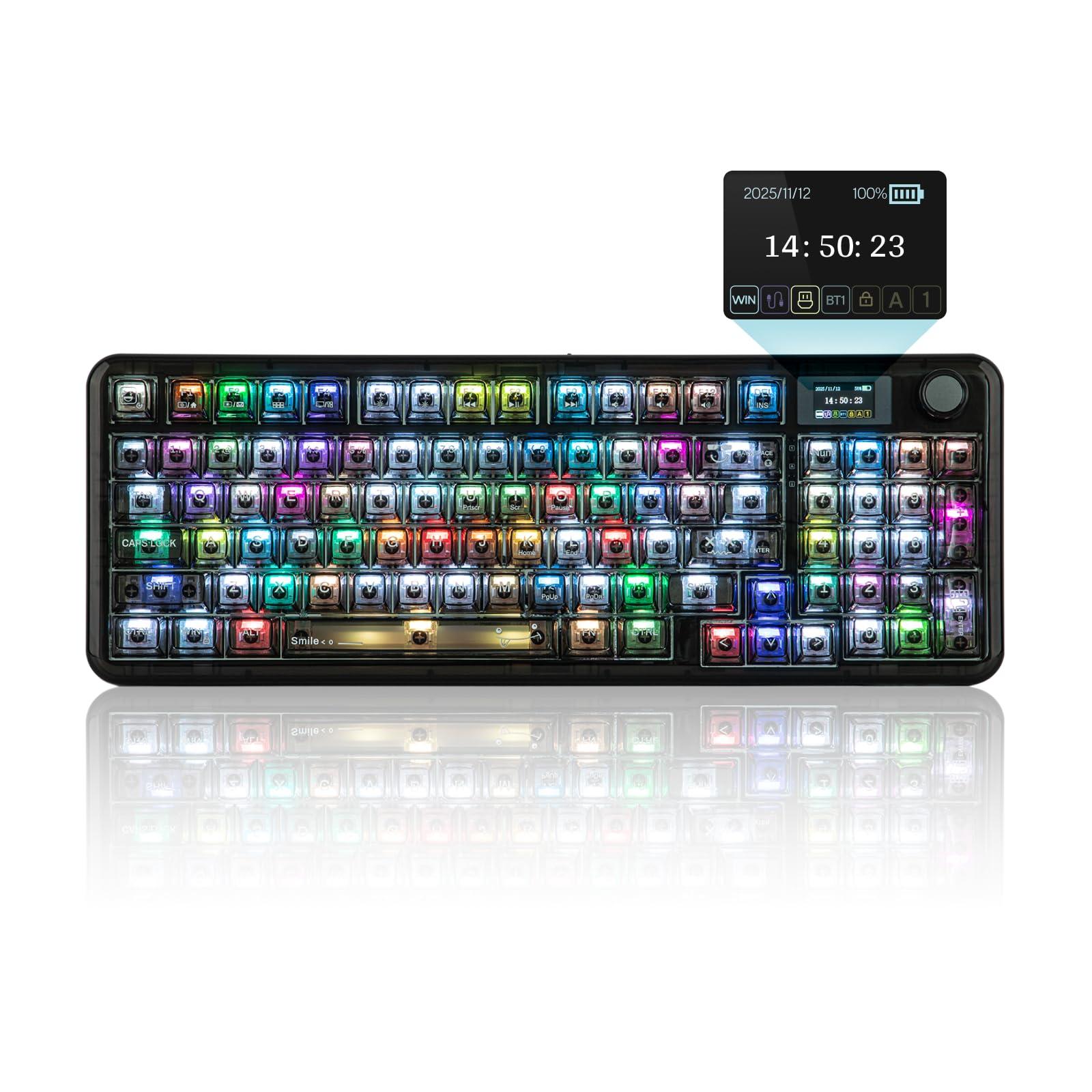 MechLands Aula F-NB98 Transparent Keyboard with RGB Backlits  3 Modes Wireless Mechanical Keyboard with Display Screen  8000mAh Battery  Shine Through Keycaps  Creamy Gasket  1800 Layout (Black)