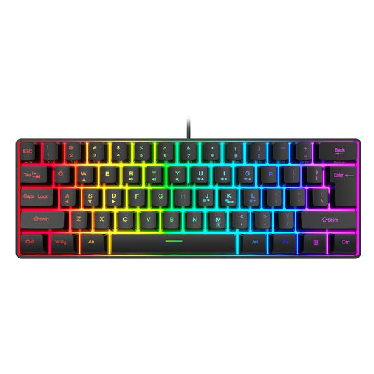 Snpurdiri 60% Wired Gaming Keyboard  RGB Backlit Ultra-Compact Mini Keyboard  Waterproof Small Compact 61 Keys Keyboard for PC/Mac Gamer  Typist  Tpartyl  Easy to Carry on Business Trip(Black)
