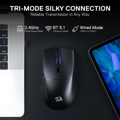 Redragon M618 LIT Wireless Gaming Mouse - 10000 DPI, Ergonomic, 6 Programmable Buttons, Ultra Lightweight, Black