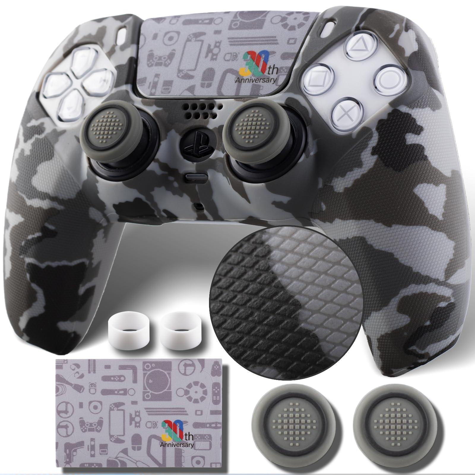 YoRHa Non-Slip Silicone Cover for PS5 Controller with Thumbstick Caps x 2 & Sticker x 1(30 Years aAnniversary)