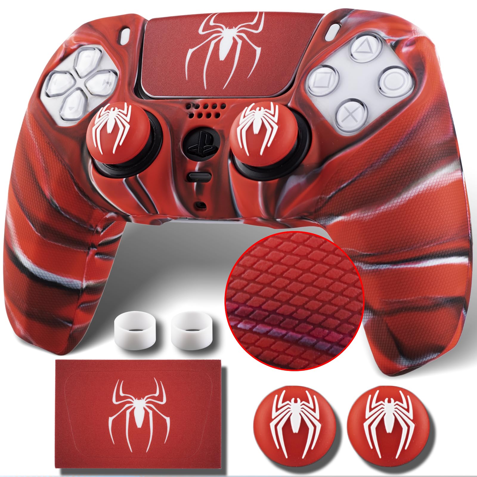 YoRHa Non-Slip Silicone Cover for PS5 Controller with Thumbstick Caps x 2 & Sticker x 1(Spider)