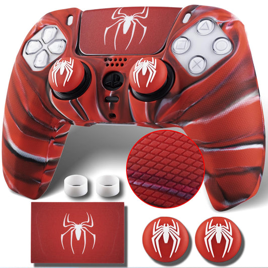 YoRHa Non-Slip Silicone Cover for PS5 Controller with Thumbstick Caps x 2 & Sticker x 1(Spider)
