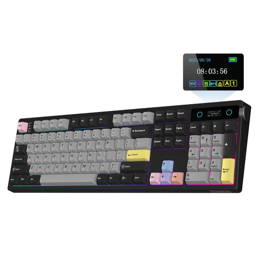 EPOMAKER TH108 PRO Full Size Mechanical Keyboard with Screen & Knob  Wireless Gaming Keyboard with 10000mAh  Creamy Gasket  Hot Swap  Custom Driver  RGB Backlight (Black  Sea Salt Silent)