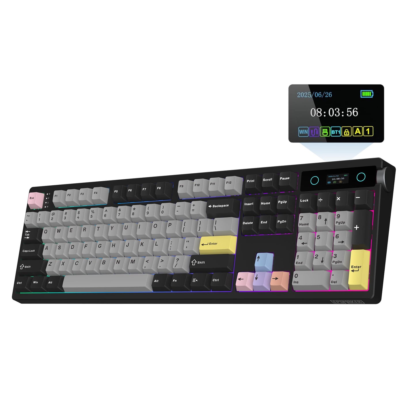 EPOMAKER TH108 PRO Full Size Mechanical Keyboard with Screen & Knob  Wireless Gaming Keyboard with 10000mAh  Creamy Gasket  Hot Swap  Custom Driver  RGB Backlight (Black  Creamy Jade)
