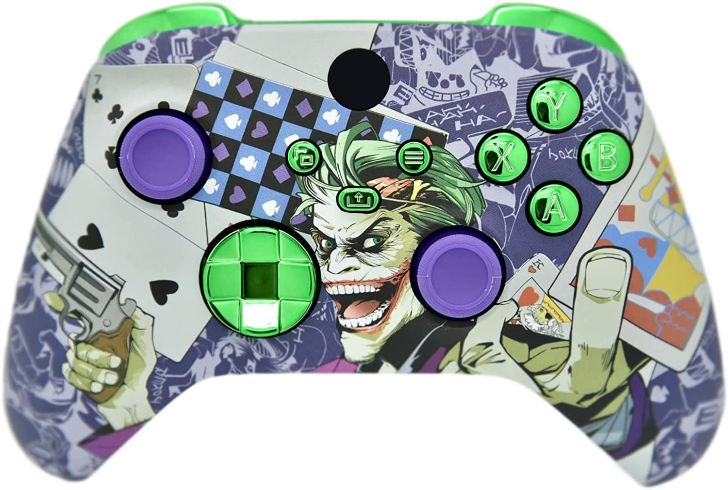 Hand Airbrushed Fade Custom Controller Compatible with Xbox Series X/S & Xbox One (Series X/S Crazy Cards W/Green Chrome Inserts)