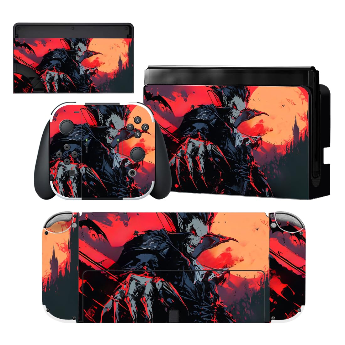 PlayVital for Nintendo Switch OLED Skins Full Set - No-Residue Protective Vinyl Decal Wrap Sticker for Switch OLED Console  Dock  Joycon & Hand Grips - Blood Moon Vampire