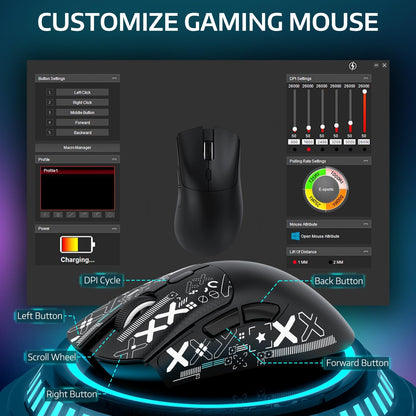 ATTACK SHARK R1 Wireless Gaming Mouse - Tri-Mode (2.4G/Wired/BT5.2), 55g, 18K DPI, Ergonomic Design, Black with