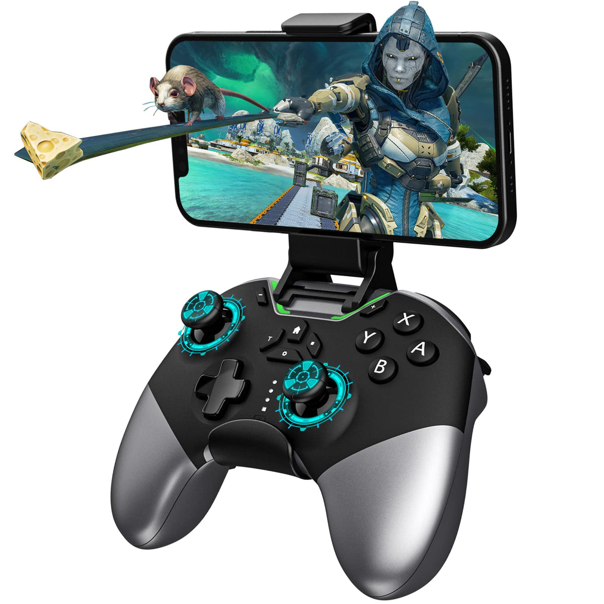 Bluetooth Controller for Switch/PC/iPhone/Android/Apple Arcade MFi Games/TV/Steam  Pro Wireless Game Controller with Phone Clip with Newly Launched Lock Joystick Speed Function/6-Axis Gyro/Dual Motor