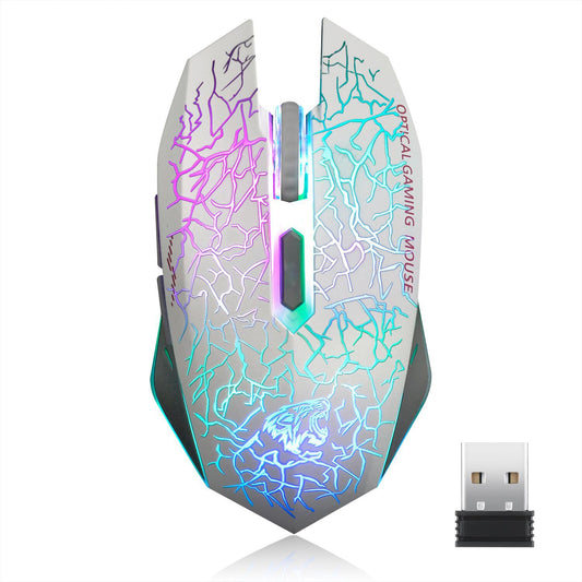 TENMOS M2 Wireless Gaming Mouse - Ergonomic, Silent, 7-Color LED, 3 Adjustable DPI, White, USB Rechargeable, Model M2002