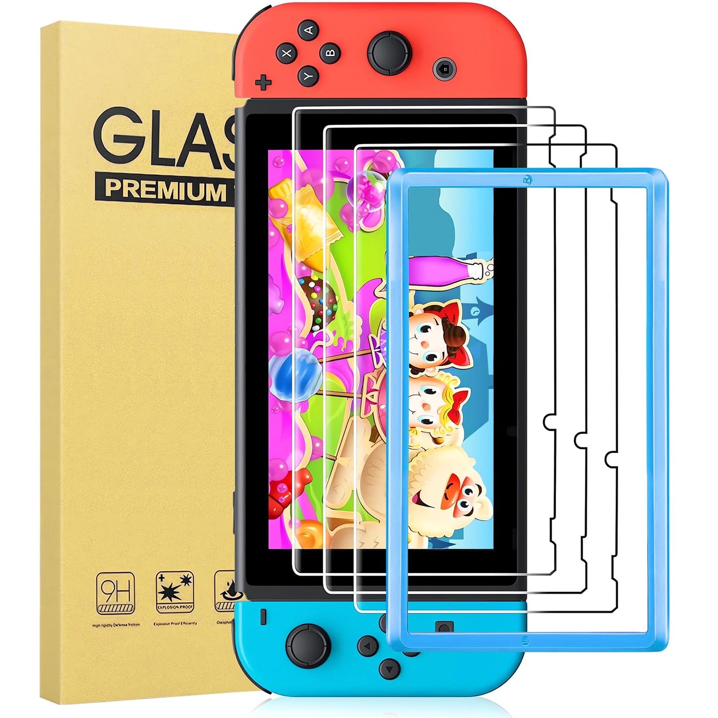 maomini Tempered Glass Screen Protector for Nintendo Switch 2017 - 3 Pack, Bubble-Free, Shockproof, 6.9 Inch, Clear