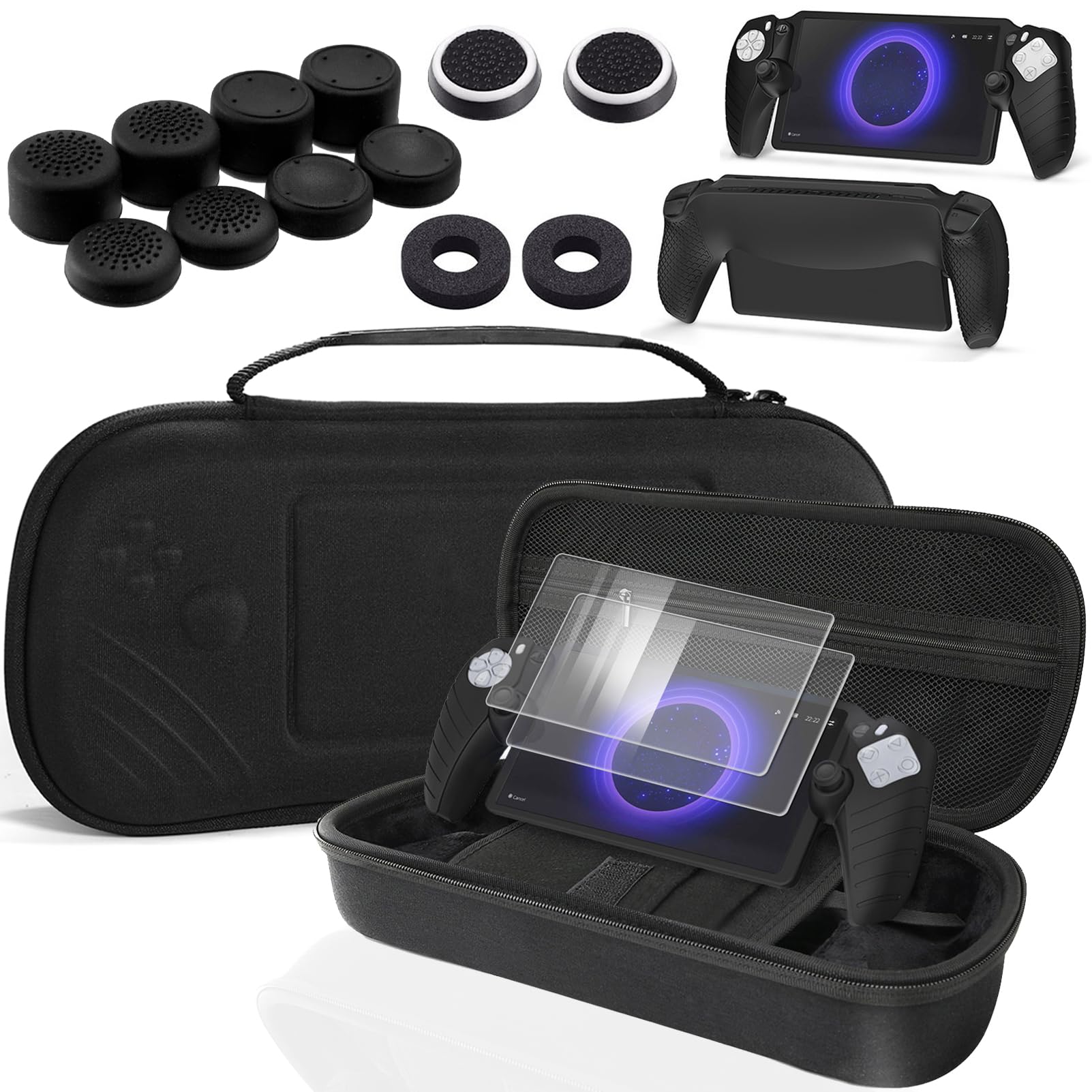 Abligogo 16 in 1 accessories for Playstation Portal - PS Portal Case  Silicone Protection Cover  2 Tempered Glass Screen Protectors  10 Thumb Grip Caps and 2 Precision Ring Accessories for PS Portal