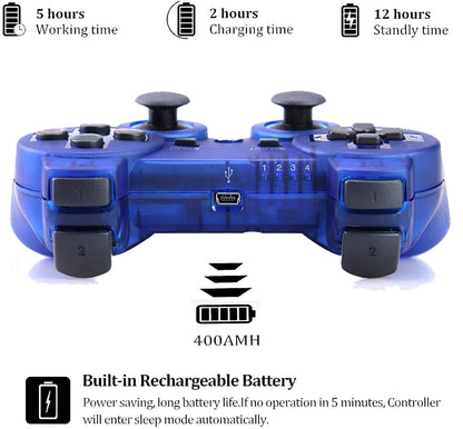 Burcica PS3 Wireless Controller 2 Pack - Motion Sense, Dual Vibration, Transparent Green & Blue