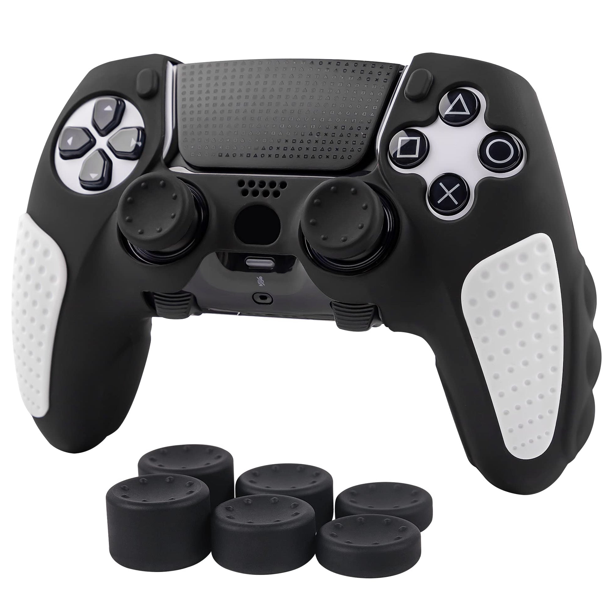 Skin for DualSense Edge  Ergonomic Soft Anti-Slip Silicone Controller Grip Cover Case Accessories Set for PlayStation 5 DualSense Edge Controller with Thumb Grip Caps (Black White)
