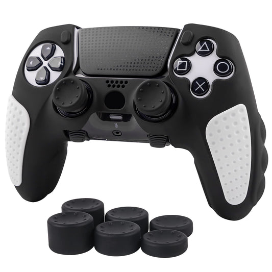 Skin for DualSense Edge  Ergonomic Soft Anti-Slip Silicone Controller Grip Cover Case Accessories Set for PlayStation 5 DualSense Edge Controller with Thumb Grip Caps (Black White)
