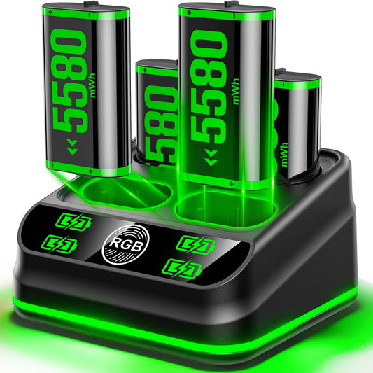 LVVIL Charger with 4x5580mWh Rechargeable Battery Pack for X-Box One/Series X|S Rechargeable Batteries for X-Box Controllers with Charging Station