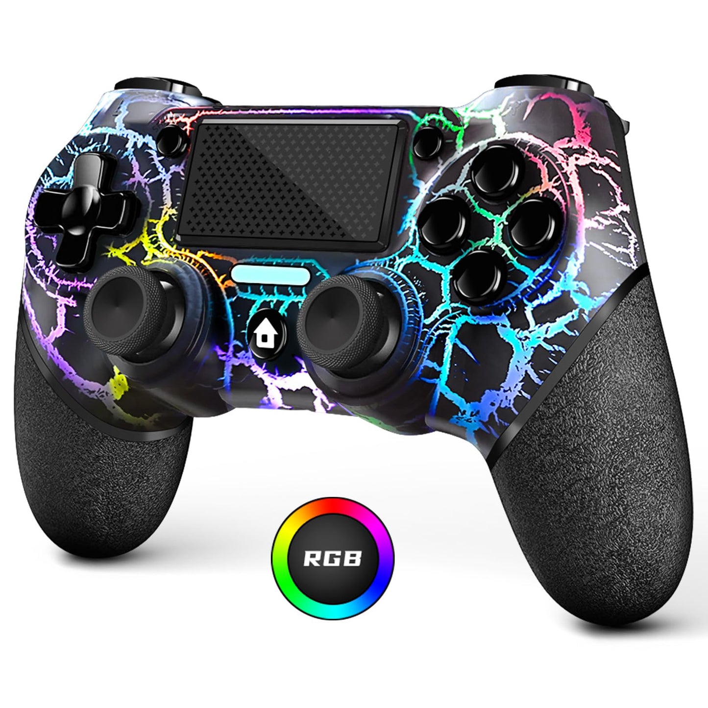 AceGamer Light-up Wireless Controller for PS4 Black Crack Custom Design with RGB Light 1000mah Battery  3.5mm Audio Jack and Turbo Function Compatible with PS4/Slim/Pro and Windows PC