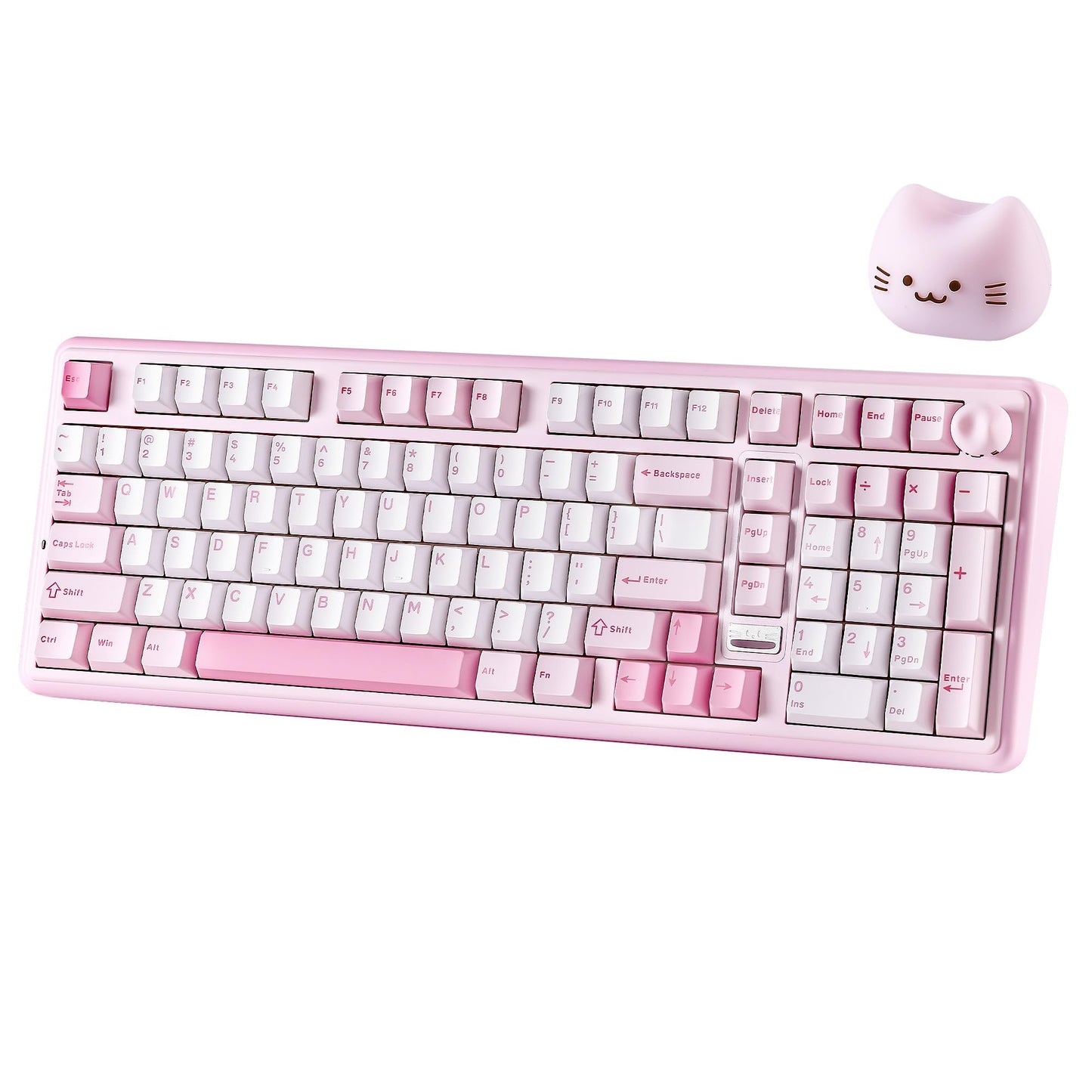 YUNZII B98 PRO QMK/VIA Wireless Mechanical Gaming Keyboard  96% Layout with Numpad and Cute Cat Knob  BT/2.4G/USB-C  Pre-Lubed Switch Hot Swap Gasket  RGB for Win/Mac (Pink  Candy Linear Switch)