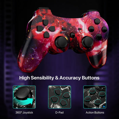 CHENGDAO PS3 Wireless Controller 2 Pack - 6-Axis, Double Vibration, Motion Control - Skull + Galaxy