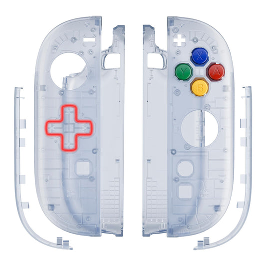 eXtremeRate Replacement Shell (D-Pad Version) with Buttons for Joycon 2  Housing Faceplate Case + Decorative Strips + ABXY Dpad for Nintendo Switch 2 Controller - Essence Version - Clear Glacier Blue