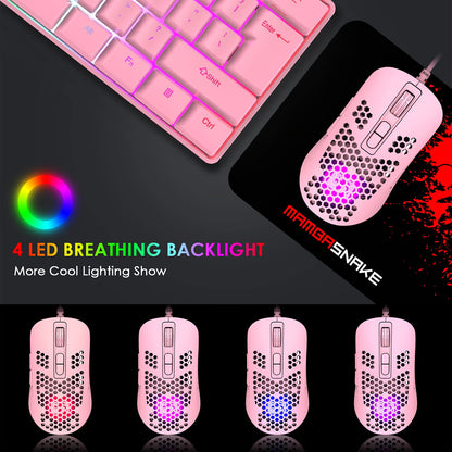 KUIYN Ultralight Wired Gaming Mouse - Honeycomb Shell, 4 RGB Lighting, 4 Adjustable DPI, Pink
