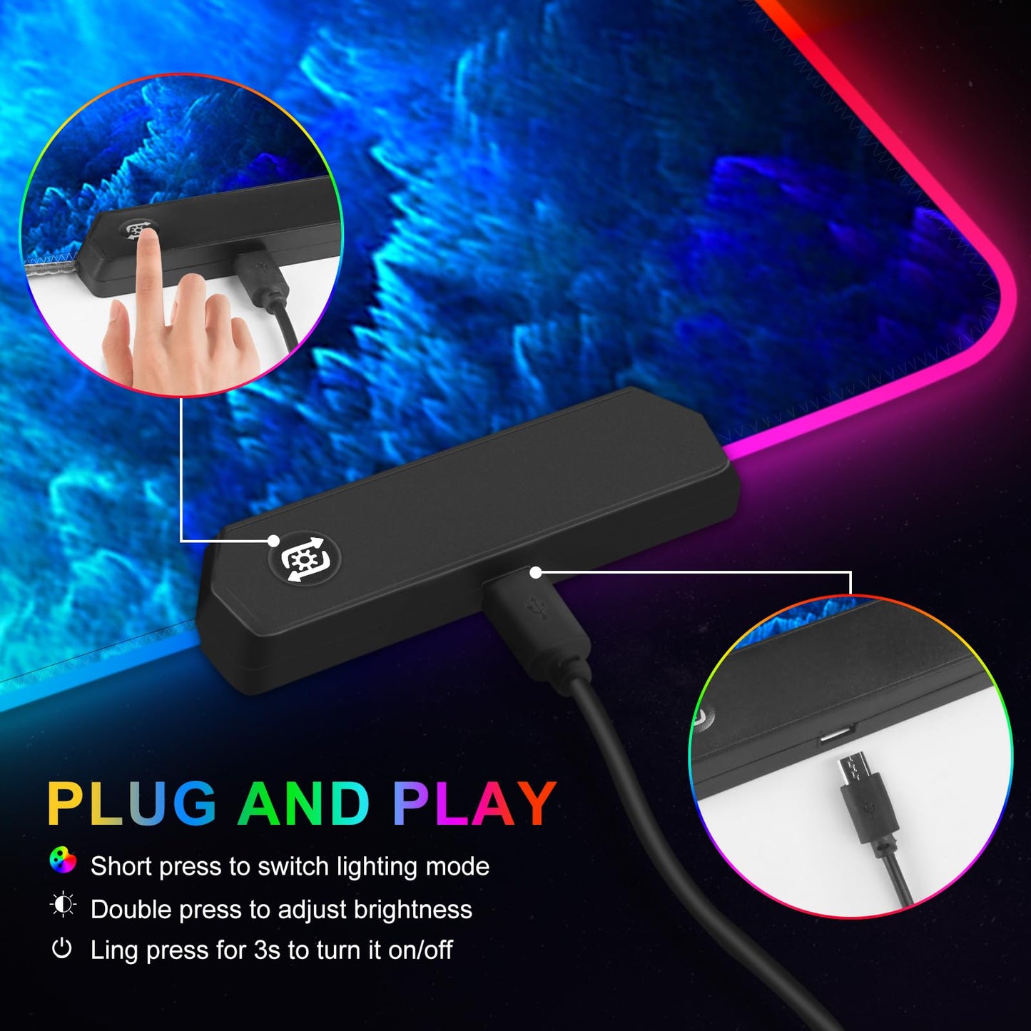 ARTSO RGB Gaming Mouse Pad XXL 35.4x15.7 inch, 14 Lighting Modes, Non-Slip Rubber Base, Fantasy Nebula Sky