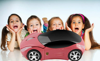 SHARE SUNSHINE Wireless Mouse - Cute Sport Car Shape, 1600DPI, Pink, Ergonomic Design for PC/Laptop, Mini Office Gift for All Ages