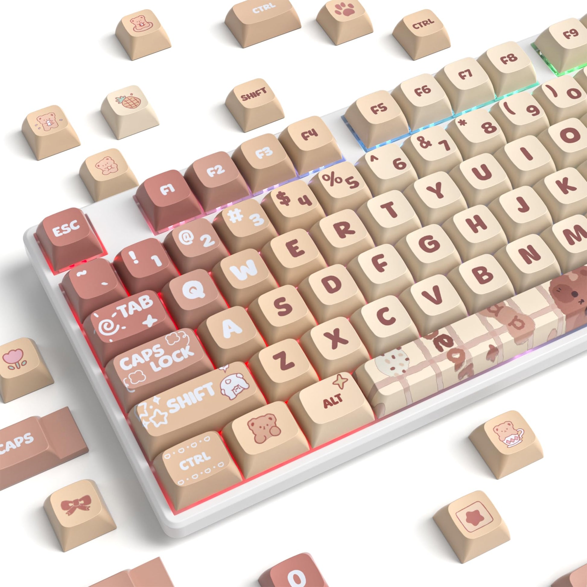 Ussixchare 133 Keys PBT Keycap XDA Profile Keycaps Dye-Sublimation Custom Keycaps for MX Switches 60% 75% 100% Mechanical Gaming Keyboards(Caramel Bear)