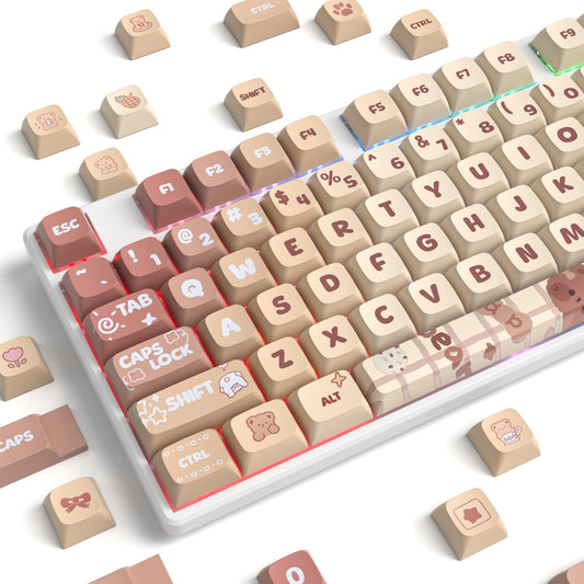 Ussixchare 133 Keys PBT Keycap XDA Profile Keycaps Dye-Sublimation Custom Keycaps for MX Switches 60% 75% 100% Mechanical Gaming Keyboards(Caramel Bear)