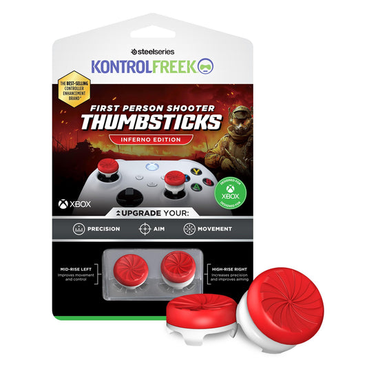 KontrolFreek FPS Freek Inferno for Xbox One and Xbox Series X Controller | Performance Thumbsticks | 1 High-Rise  1 Mid-Rise | Red/White