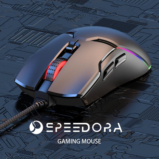 SPEEDORA Wired Ergonomic Mouse, 8000 DPI, 12 Backlit Modes, Customizable Keys, Model AH-CMD6-34N7, Black