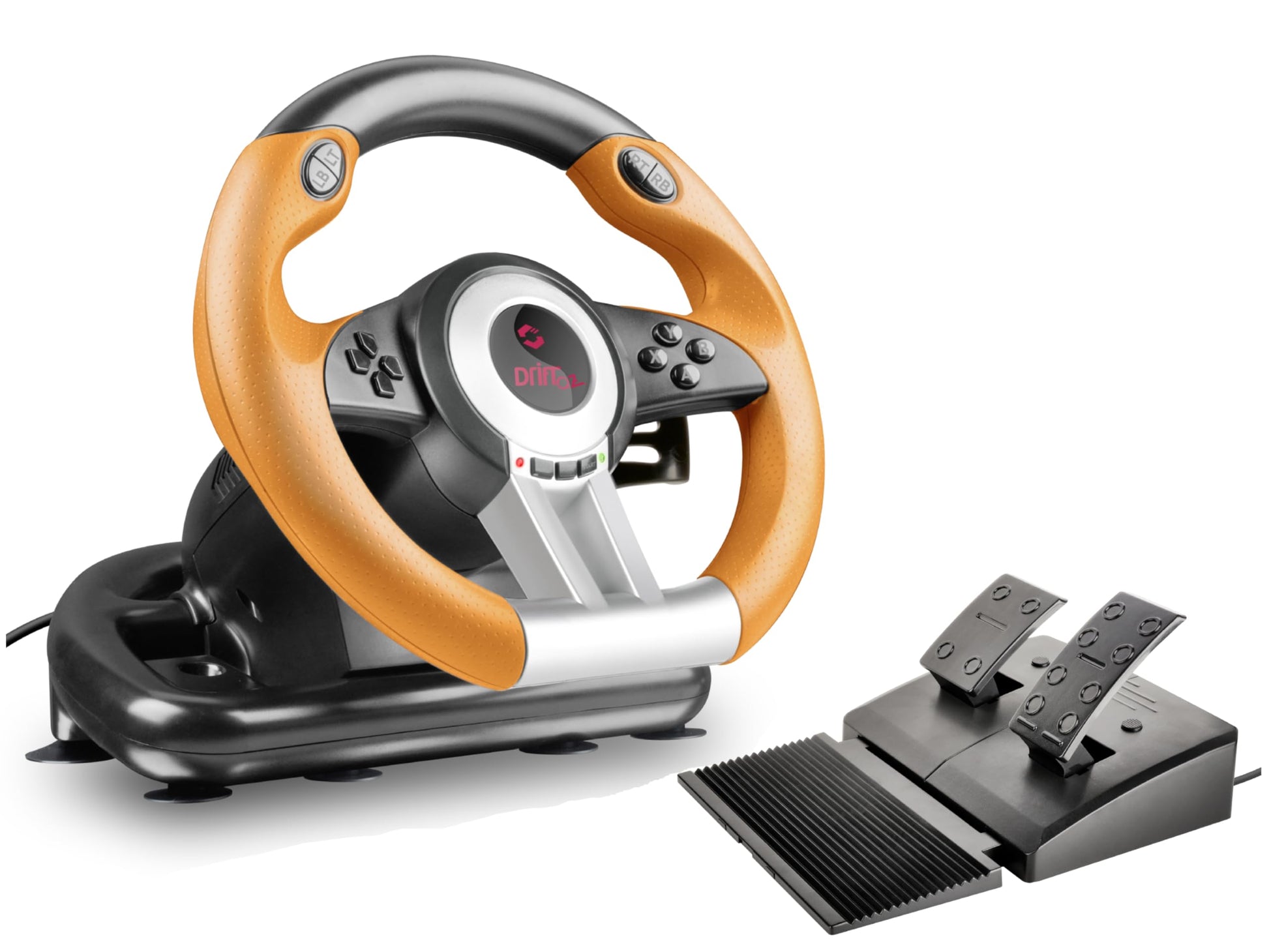 Speedlink DRIFT O.Z. Racing Wheel - USB Gaming Lenkrad fr PC, Schwarz-Orange (Kompatibel mit Windows XP - Pedale fr Gas & Bremse