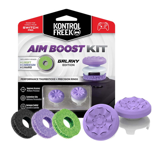 KontrolFreek Aim Boost Kit for Nintendo Switch Pro Controller - Galaxy Edition, Purple, Includes Performance Thumbsticks & Precision Rings