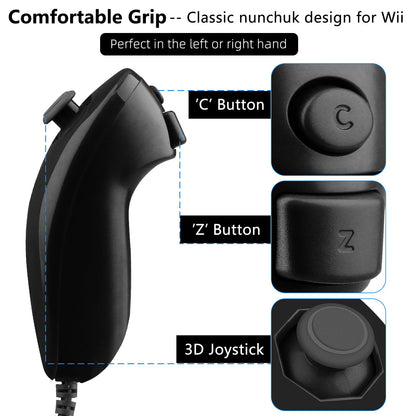 OSTENT Wired Nunchuck Controller for Nintendo Wii - Motion-Based, Black, Model Noir