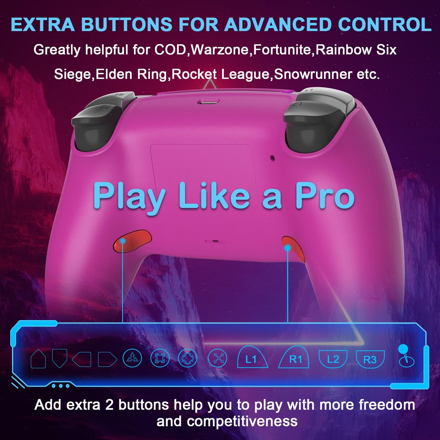 ZawWont PS5 Wireless Controller - No Drift Gamepad, Back Paddles, Turbo, Pink, Model 198-5-rosered, 1200mAh Battery
