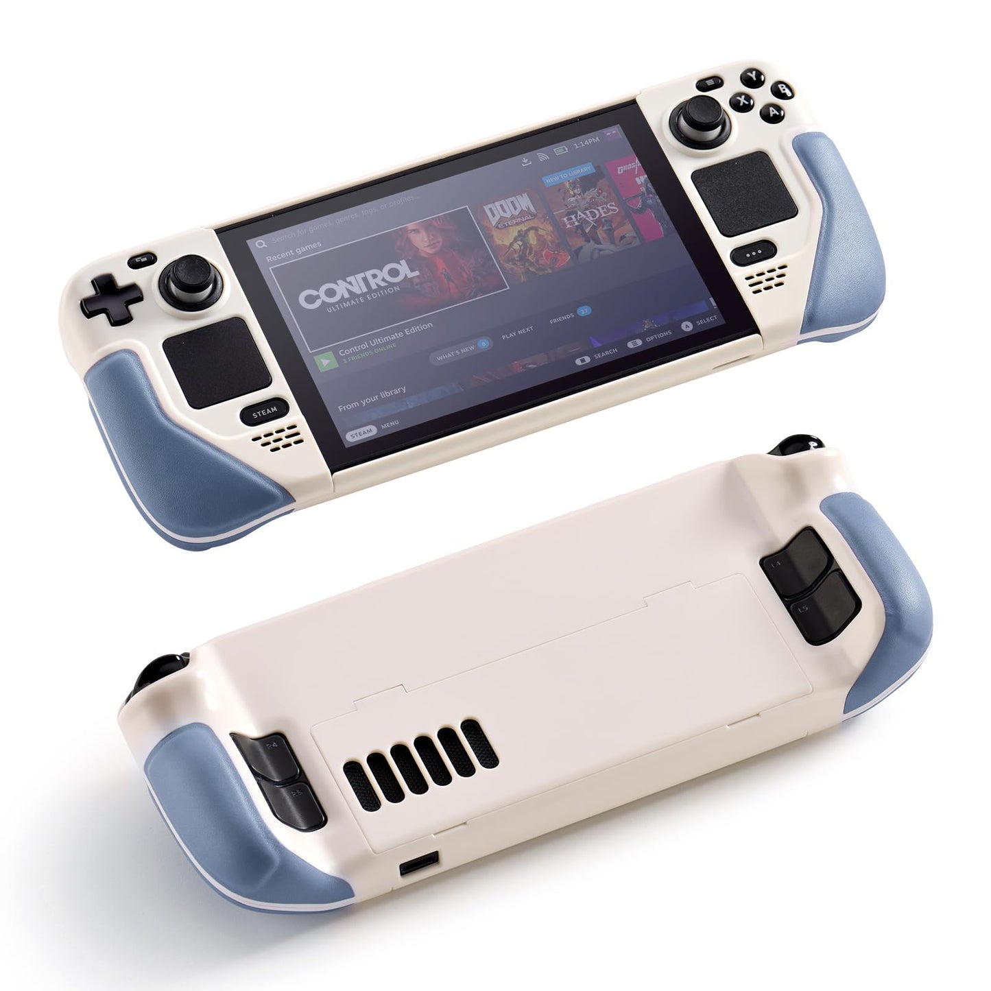 UYIYE Kickstand Case for Steam Deck - Protective Beige/Blue Accessory, Model CASE-STEAM-FT02-Blue