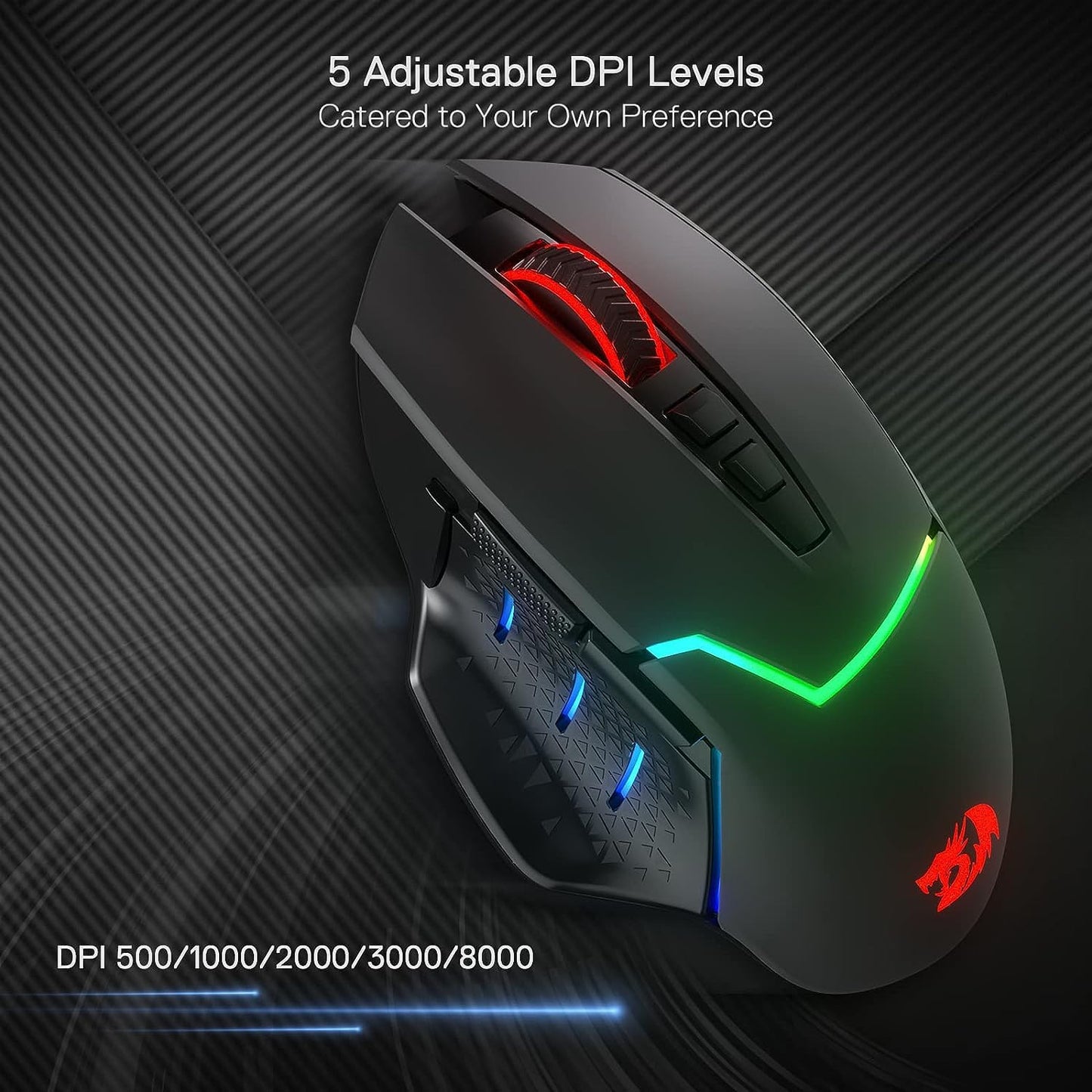 Redragon M690 PRO Wireless Gaming Mouse - 8000 DPI, 8 Macro Buttons, Ergonomic Design, Black for PC/Mac/Laptop