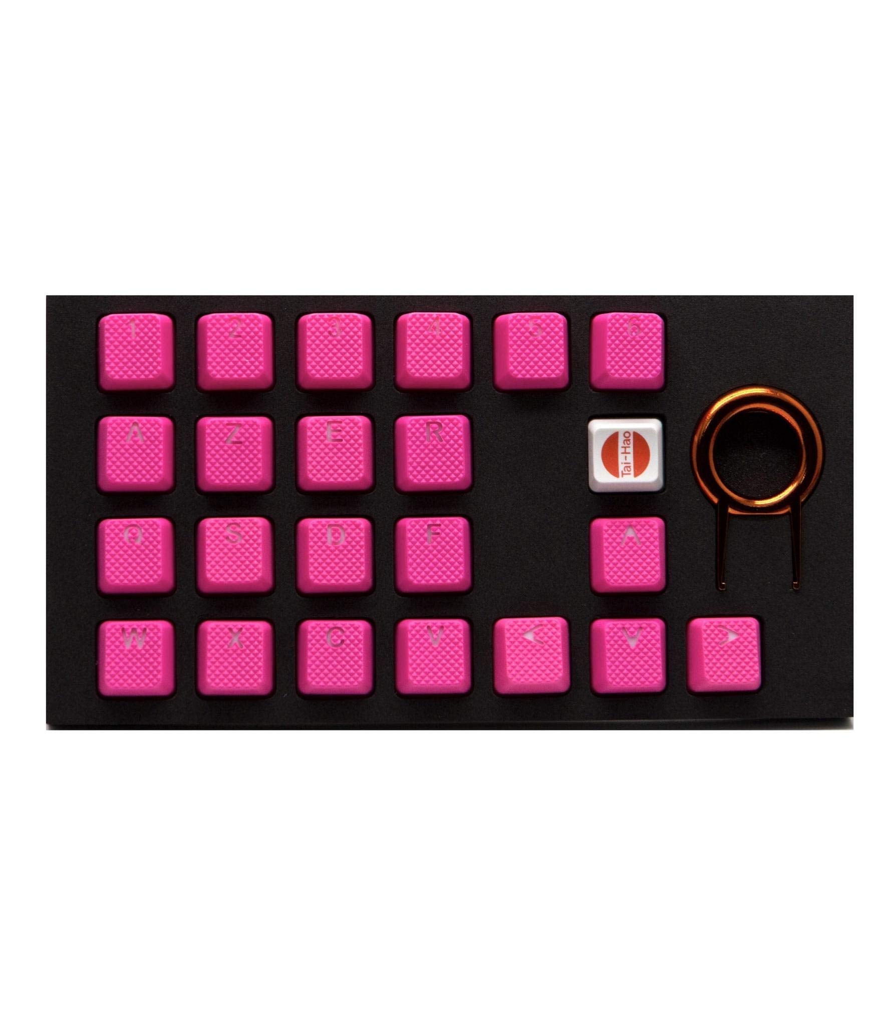 TAI-HAO Rubber Gaming Keycaps Set - 22 Keys for Cherry MX Switches, Neon Pink, Model 022C03PK102